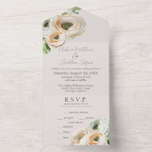 Romantic Peach Ranunculus on Ivory All In One Invitation