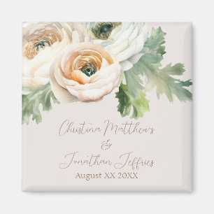 Romantic Peach Ranunculus on Ivory Magnet