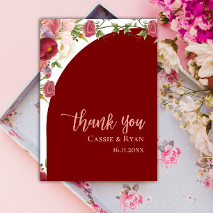 Romantic Peach Red Floral Arch Wedding Thank you Postcard