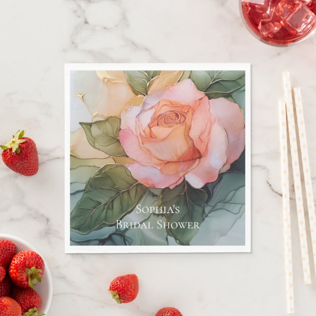 Romantic Peach Rose Floral Bridal Shower Napkin (Insitu)