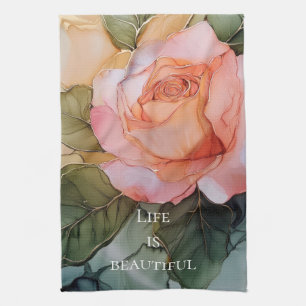 Romantic Peach Rose Floral Bridal Shower Tea Towel