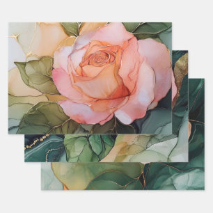 Romantic Peach Rose Floral Bridal Shower Wrapping Paper Sheet