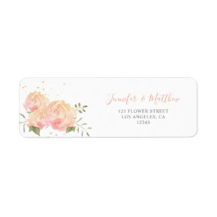 Romantic Peach Rose Floral Return Address Label