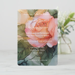 Romantic Peach Rose Floral Wedding Invitation