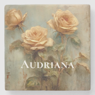 Romantic Peach Roses Floral Bridal Shower Stone Coaster