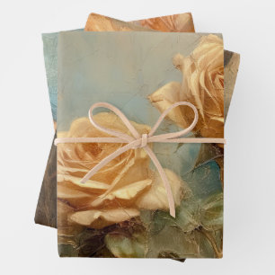 Romantic Peach Roses Floral Bridal Shower Wrapping Paper Sheet