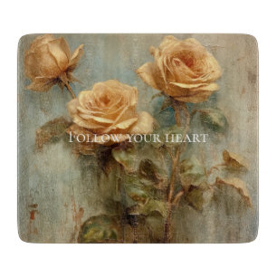 Romantic Peach Roses Floral Cutting Board