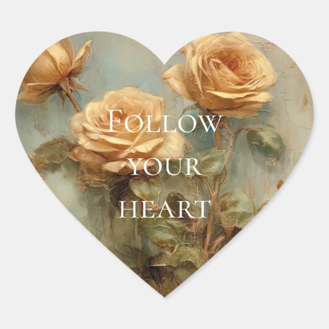 Romantic Peach Roses Floral Heart Sticker (Front)