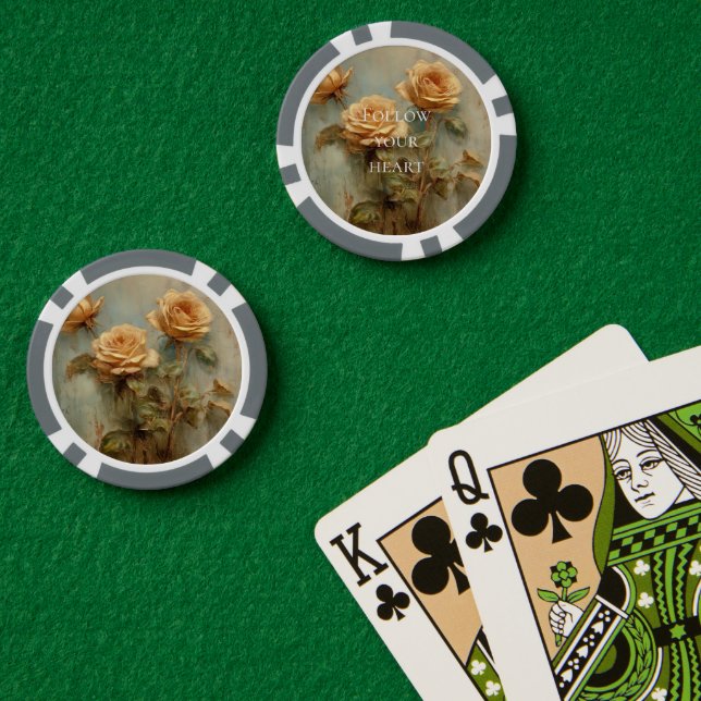 Romantic Peach Roses Floral Poker Chips (Poker Table (Double))
