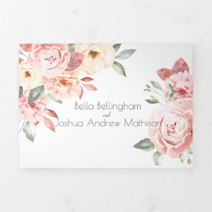 Romantic Peach Roses Floral Tri-Fold Announcement
