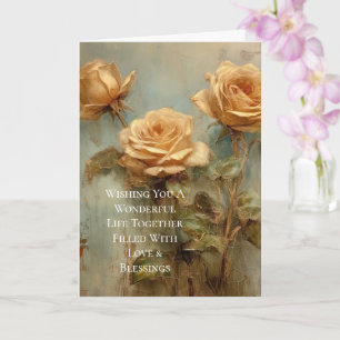 Romantic Peach Roses Floral Wedding Card