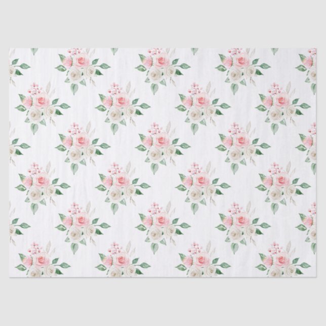 Romantic Peach White Floral Wedding Tissue Paper (Front)