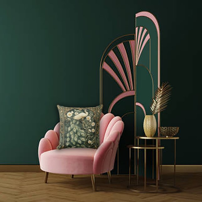 Romantic Peacock and Daisy Art Nouveau Cushion (Creator Uploaded)