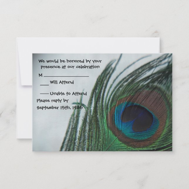 Romantic Peacock Wedding RSVP Card (Front)