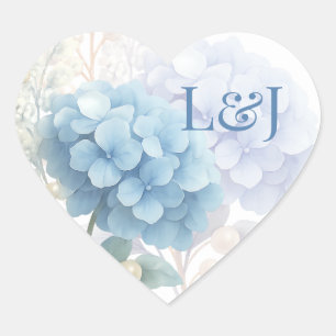 Romantic Pearl Hydrangea Blue Waterercolor Wedding Heart Sticker