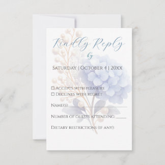 Romantic Pearl Hydrangea Blue Waterercolor Wedding RSVP Card