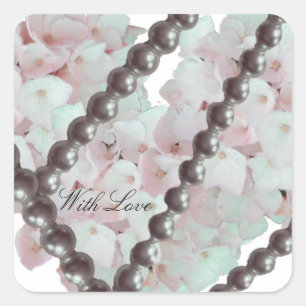 Romantic Pearls and Flowers Square Sticker