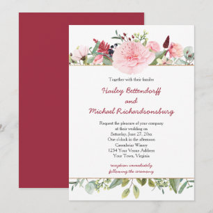 Romantic Peonies and Eucalyptus Floral Wedding Invitation