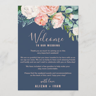 Romantic Peonies   Blue Welcome Letter & Itinerary Programme