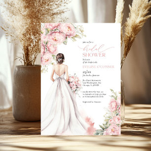 Romantic Peonies Blush Pink Bride Dress  Invitation