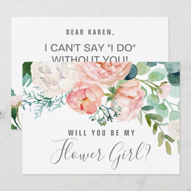 Romantic Peonies Flower Girl Proposal Invitation (Front/Back)