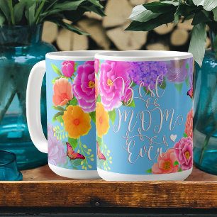 Romantic Peonies Garden Blue Best Mum Coffee Mug