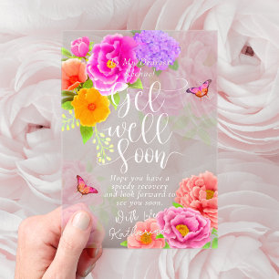 Romantic Peonies Garden Get Well Soon Acrylic Invitations