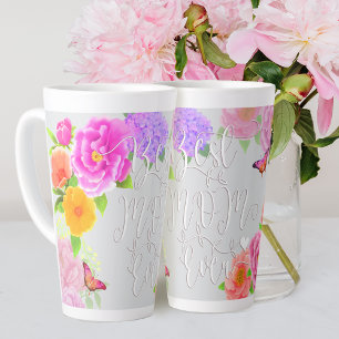 Romantic Peonies Garden Grey Best Mom Latte Mug