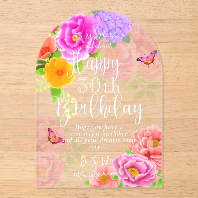 Romantic Peonies Garden Happy Birthday Acrylic Invitations (Front)