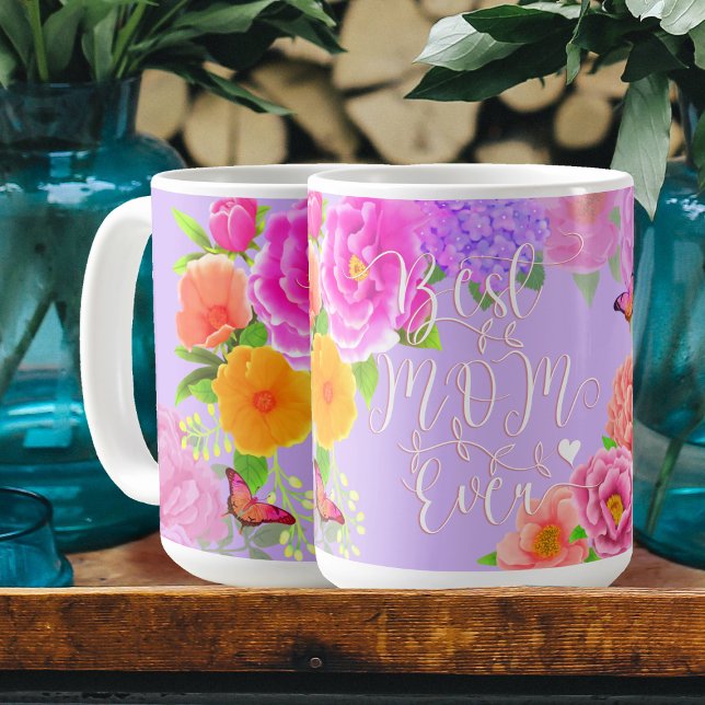 Romantic Peonies Garden Purple Best Mum Coffee Mug (Romantic Peonies Best Mom Ever Purple Coffee Mug.)