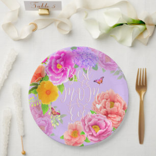 Romantic Peonies Garden Purple Best Mum Paper Plate