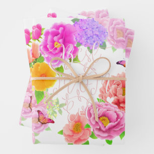 Romantic Peonies Garden White Best Mum Wrapping Paper Sheet