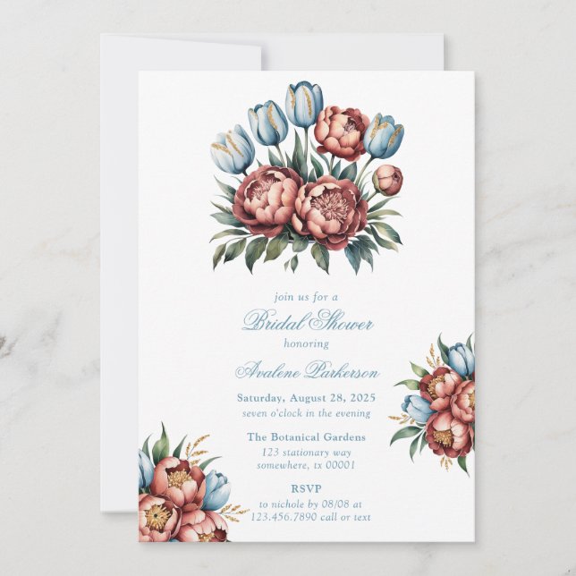 Romantic Peonies & Tulips Bridal Shower Invitation (Front)