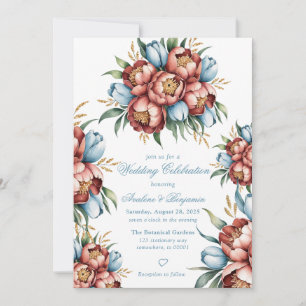 Romantic Peonies & Tulips Wedding Celebration Invitation