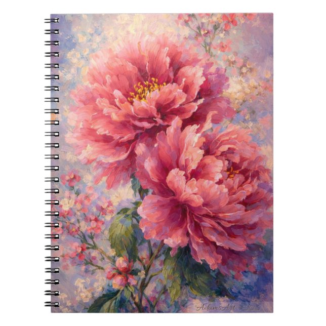 Romantic Peony Blossom Impressionist Floral Notebook (Front)