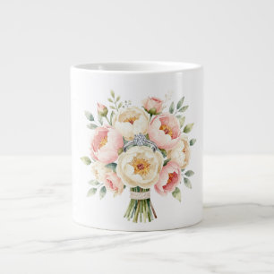 Romantic Peony Bouquet with Diamond Ring Large Coffee Mug