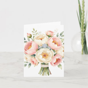 Romantic Peony Bouquet with Diamond Ring Note Card