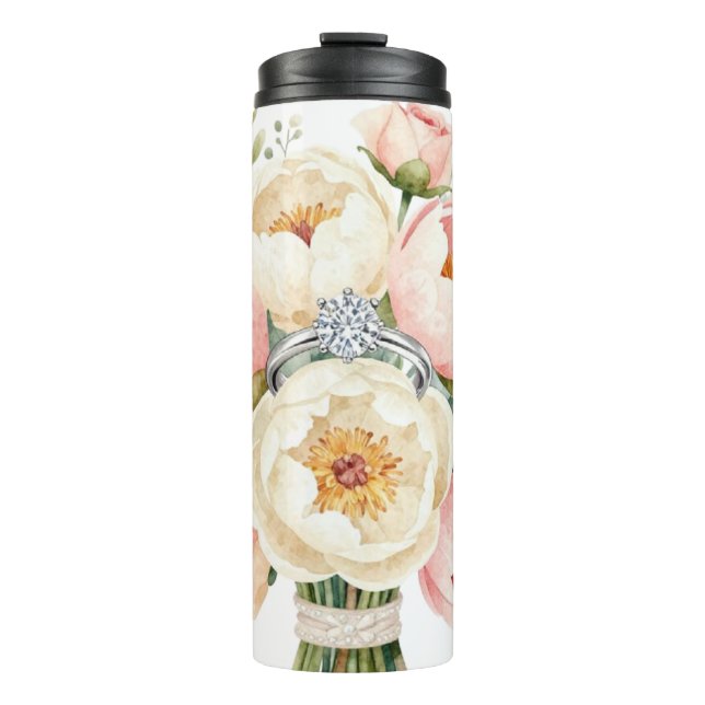 Romantic Peony Bouquet with Diamond Ring Thermal Tumbler (Front)