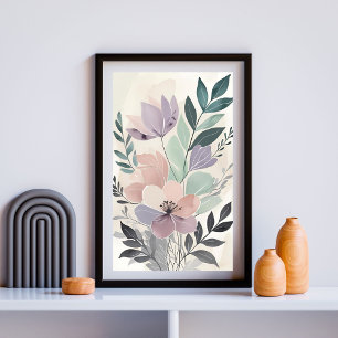 Romantic Peony & Fern Watercolor Wall Art IV