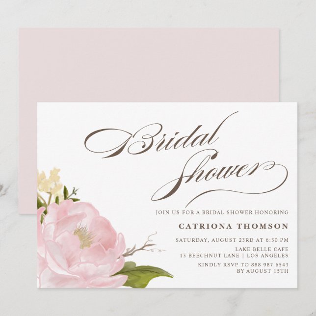 Romantic Peony Flower Bridal Shower Invitation (Front/Back)