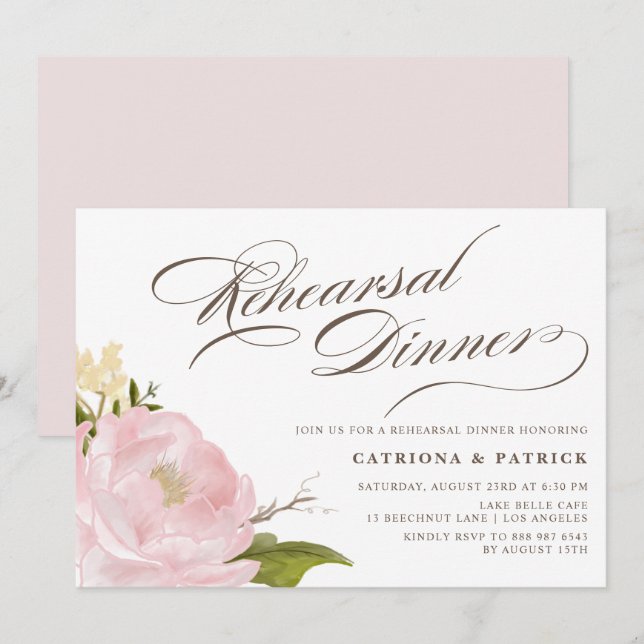 Romantic Peony Flower Rehearsal Dinner Invitation (Front/Back)