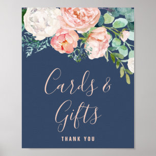 Romantic Peony Flowers Blue Cards & Gifts Sign