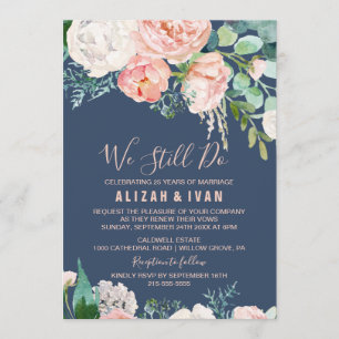 Romantic Peony Flowers   Blue Vow Renewal Invitation