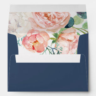 Romantic Peony Flowers Blue Wedding Invitation Envelopes