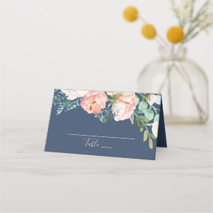 Romantic Peony Flowers Blue Wedding Place Card