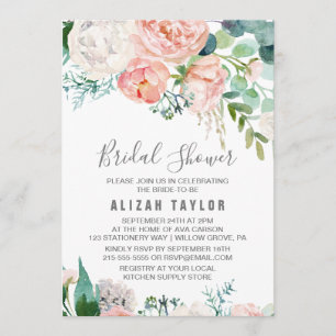 Romantic Peony Flowers Bridal Shower Invitation