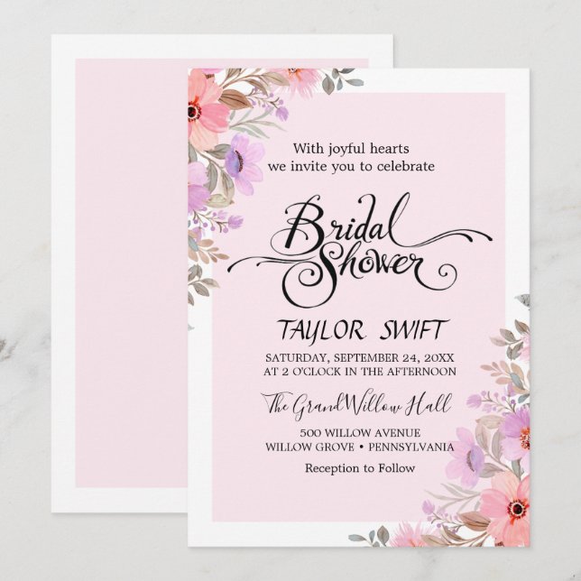 Romantic Peony Flowers Bridal Shower Invitation (Front/Back)