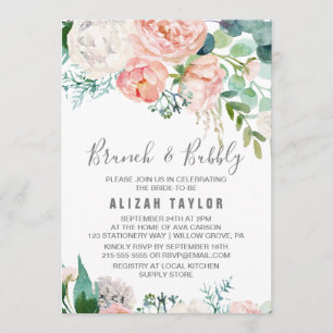 Romantic Peony Flowers Brunch & Bubbly Invitation