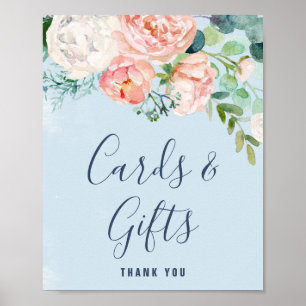 Romantic Peony Flowers   Light Blue Cards & Gifts Poster