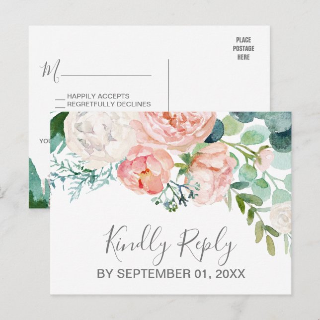 Romantic Peony Flowers Song Request RSVP Postcard (Front/Back)